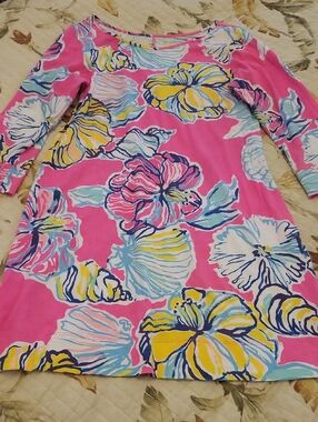 Pink Floral Shift Dress - Bright Tropical Print